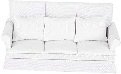 Shanrya Puppenhaus Sofa, 1:12 Puppenhaus Mini Sofa mit 3 Stück Kissen, Wohnzimmermöbel, Holzpuppenhaus Dekoration, Zubehör