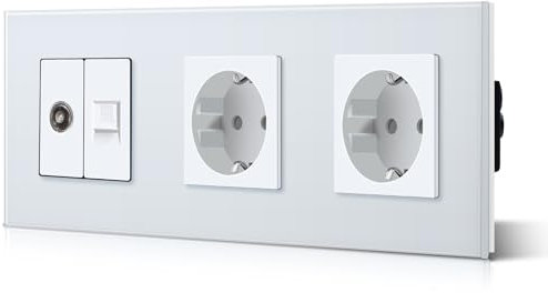 BSEED-Doppelbuchse mit TV- und PC-Zubehöranschlüssen CAT5e EU-Standard CE-Glasscheibe 16A 100-220V AC-Buchsen Weiß