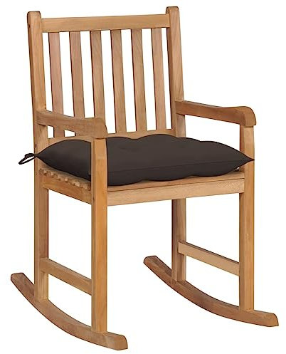 vidaXL Teak Massiv Schaukelstuhl mit Taupe Kissen Schaukelsessel Gartenmöbel Sessel Stuhl Relaxstuhl Gartenstuhl Schwingsessel Holzstuhl