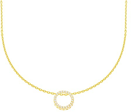 Stella-Jewellery 585er Gelbgold Collierkette mit Kreis Anhänger Zirkonia Etui Halskette Collier