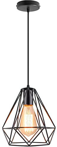 iDEGU Hängeleuchte, Industriell, geometrischer Käfig, Retro-Design, Kronleuchter, Deckenleuchte, Vintage, Deckenleuchte, für Küche, Esszimmer, Wohnzimmer, 20 cm (Schwarz, 1 Lampe)