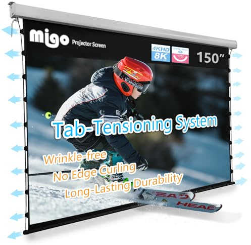 MIGO - 150 inch removable projector screen, grey glass with 2.0 gain partial ambient light, 4K HD with tab, wall mount, ceiling mount, for short projector