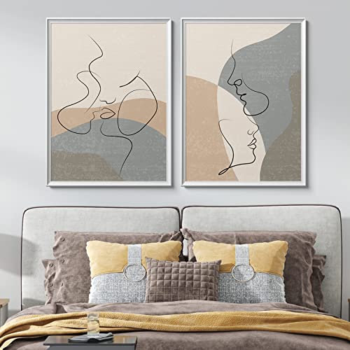 OTURRI Boho Paar One Line Poster Kunstdrucke Wand Bilder Paar Küssen Linie Liebe Leinwand Gemälde Bilder Für Wohnzimmer Wohnkultur Dekoration 50x70cmx2 Ungerahmt