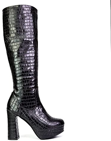 ESSEX GLAM Womens Knee High Boots Ladies Block Heel Platform Synthetic Leather Winter Shoes Size 3-8