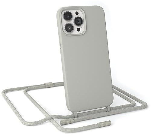 EAZY CASE - Handykette Silikon Premium kompatibel mit iPhone 13 Pro Max Handyhülle mit Umhängeband, Handykordel mit Schutzhülle, Silikonhülle, Hülle mit Band, Kette für Smartphone, Taupe