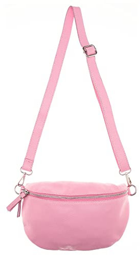 Zwillingsherz Bauchtasche mit Reißverschluss aus 100% Echtleder - Hochwertige Schultertasche zum Umhängen für Damen Frauen Mädchen – Crossbag groß und elegant - Umhängetasche Handtasche Bag, Rosa