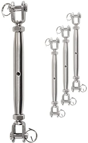 4 x Edelstahl Wantenspanner Spannschraube Ø 10mm - M10 - V2A - Seilspanner Segelspanner für Drahtseil - 22-32 cm lang Spannschloss Bruchlast 3500kg
