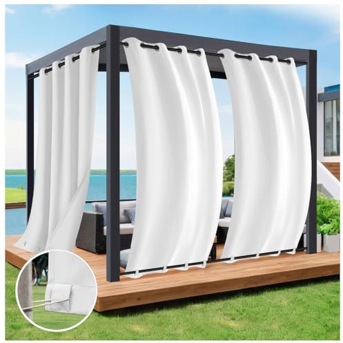 Rosnek Outdoor Vorhang Wetterfest Unten Gewichtet,Outdoorvorhänge mit Ösen H 274xB 132cm Outdoor Vorhänge Wasserdicht Außenvorhang,Winddicht Balkon Gardinen für Terrasse,Pergola,Pavillon,1 Stück,Weiß
