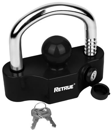 RETRUE Anhängerschloss Anhängerkugelsperrkupplung Diebstahlschutz Anhänger-Sicherung Abschleppsperre mit 2 Schlüssel, Wohnwagen Schutz, Hochleistungs-Stahl, Abdeckkappe, Schwarz