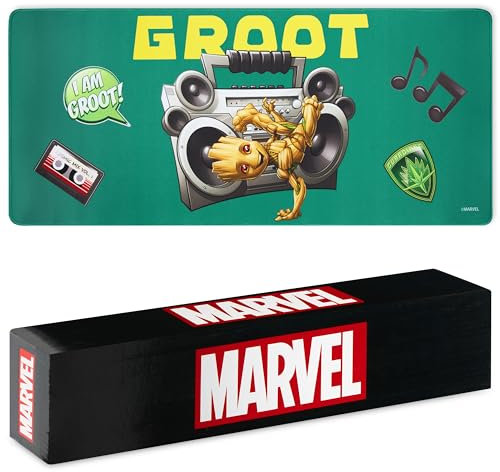 Marvel Tapis de Souris XL Dessous de Bureau Sous Main Mouse Pad 80x36 cm Accessoire de Bureau Avengers Spiderman Groot (Bleu/Jaune Groot)