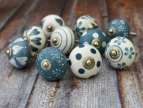 ARTISNO Grey & White Ceramic Knobs Kitchen Cabinet Drawer Knobs Hardware Handmade Knobs Cabinet Knobs Ceramic Door Knobs (20, GREENISH)