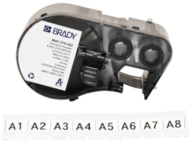 Brady Polyester-Etikettenband für Etikettendrucker BMP41/BMP51/BMP53/M511 - Selbstklebende Druckeretiketten - Mehrzweck-Polyesteretiketten - Schwarz auf Weiß (9.53 mm x 7.62 m) - M4C-375-422