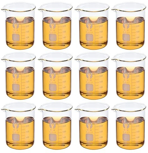 PATIKIL 250ml Low Form Glass Beaker, 12 Pack 3.3 Borosilicate Glass Graduated Printed Scale Measuring Cups with Spout for Kitchen Lab Liquids