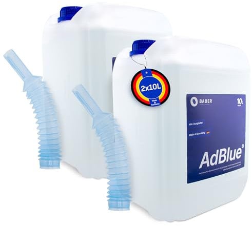 BAUER BLUE – Adblue – 2x10 Liter Kanister mit Flex-Ausgießer – für Diesel Motoren – Herstellung nach ISO 22241 – Premium Harnstofflösung – Made in Germany – Optimale SCR-Abgasnachbehandlung