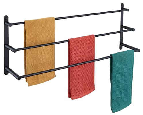 KOKOSIRI Bath Towel Bars Matte Black Bathroom 3-Tiers Ladder 32'' Towel Rails Wall Mounted Towels Shelves Rack Stainless Steel, B5002BK-L32