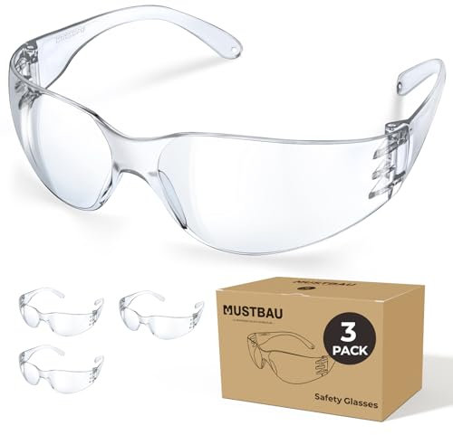 Mustbau Clear Safety Glasses Eye Protection Glasses Safety Goggles Anti Scratch, Anti Splash,UV Protection for Industrial Construction EN166 3pcs
