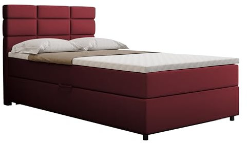 PANDA MÖBEL Boxspringbett Reve, 120x200 Polsterbett mit Bettkast und Topper - rot