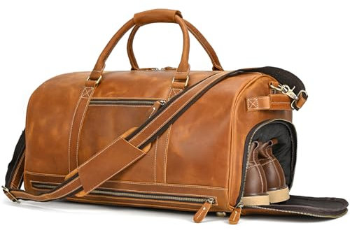 Leder Weekender Herren Vintage Reisetasche zum Umhängen Handgepäck Reisegepäck in echtes Rindsleder Reisetasche für Reisen, Wochenende, Sporttasche, Sporttasche, Hellbraun