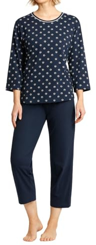 hajo Damen 7/8 Schlafanzug, Premium Cotton, Marine, 52/54