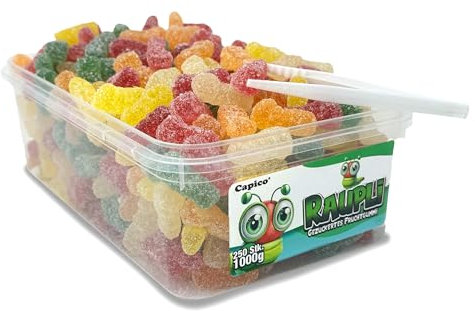 Capico Raupli gezuckertes Fruchtgummi (1000g) in Dose, Halal