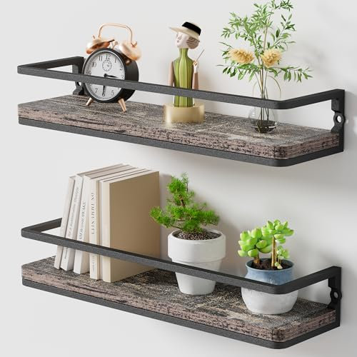 AFAjwsc Schweberegale Wandregal, Wandregal Holz 2er Set 42cm, Paulownia-Holz Regal Wand für Badezimmer,Schlafzimmer,Wohnzimmer,Küche,Home Office,Waschküche