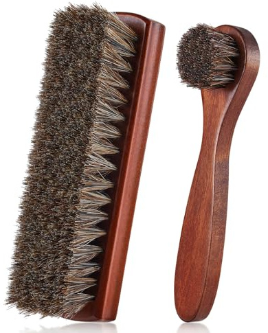 2 st hästhår skoborste kit polering daubers applikatorer lädervårdborstar glans rengöringsduk med fodral (skoborste set G)