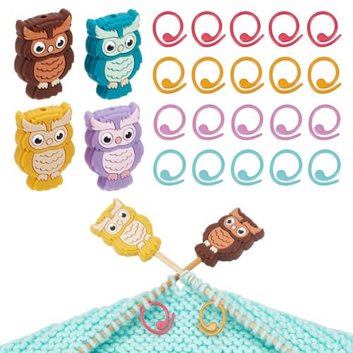NBEADS 4 Stück Stricknadelstopper, 30 Stück Maschenmarkiererringe Zum Stricken Eulen Nadelspitzenschutz Mit Aufbewahrungsbox Strickzubehör Für Heimwerkerarbeiten Und Handarbeiten