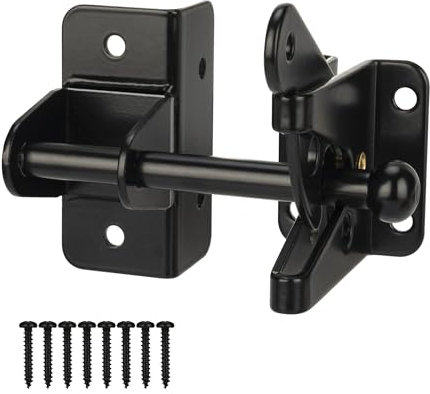 HILLMASTER Self Locking Gate Latch for Wooden Fence,Heavy Duty Gravity Fence Latch Privacy Door Latch for Wood Gate,Metal Gates,Vinyl Fence,Gate Hardware Gate Door Lock for Outdoor Pool,Black Finish