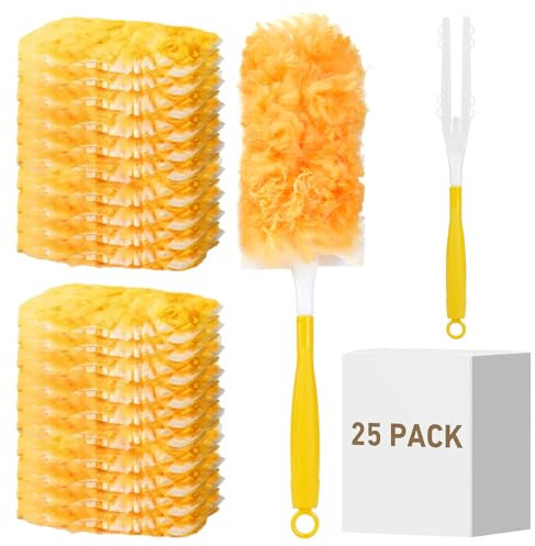 Kit de recharge 360° pour Swiffer Duster, lot de 25 et 1 poignée, plumeaux multi-surfaces avec 4 microfibres Kit de plumeau efficace pour nettoyer les poils d'animaux, la maison, le bureau, les