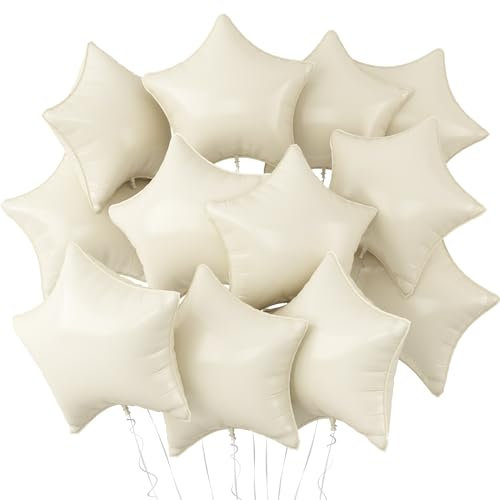 Weiß Stern Luftballons,12 Stück Creme Weiß Stern Geformt Folie Luftballon,18 Zoll Große Sand Weiß Helium Mylar Luftballons für Geburtstag Baby Dusche Jahrestag Hochzeit Party Dekoration