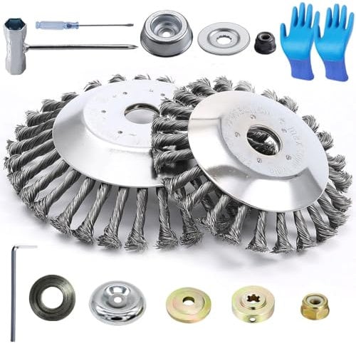 Unkrautbürste für Rasentrimmer,2 Stücke Motorsense Drahtbürste,Kegel Unkrautbuerste,Profi Unkrautbürste Freischneider,Wildkrautbürste,Freischneider Zubehör Jäten Drahtbürste(6+8Zoll) (A)