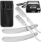 SCHWERTKRONE 2 Premium Rasiermesser mit 100 Premium Rasierklingen & 2 Lederetuis - Zwei Rasiermesser Herren Silber inkl. 100 Wechselklingen - Straight Razor Rasierer Herren Set Bartmesser Ustura