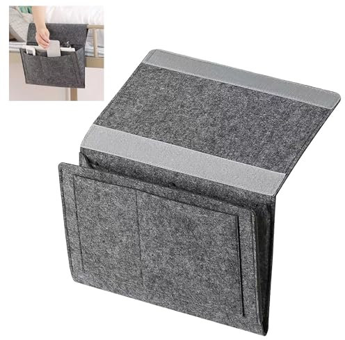 GMYIAK Nachttisch-Organisator, 5 Fächer Filz Nachttisch-Organisator, Haus Schlafzimmer Wohnzimmer College Schlafsaal Nachttischs hängende Veranstalter Wasserflasche, Magazin, Telefon, Gläser (Grau)