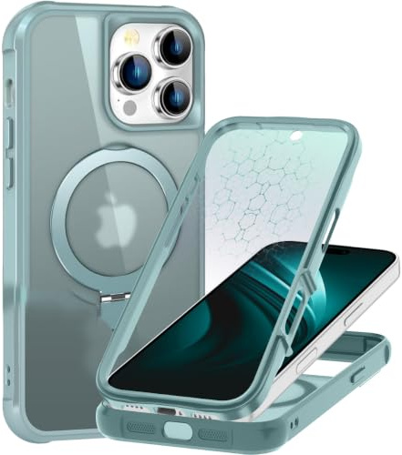 Hensione Magnetic Invisible Ring for iPhone 13 Pro Case, [Compatible with MagSafe], [Military Grade Shockproof], Slim Shockproof Translucent Matte Protective Phone Cover for iPhone 13 Pro, Lake Blue