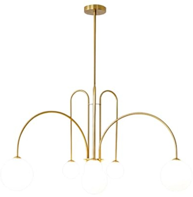 A.1.Coo Moderner Runder Kronleuchter Kreativer 6 Licht Weißer Glaskugel Pendelleuchte Geeignet Für Innen Wohnzimmer Schlafzimmer Esszimmer Küche Café (Lichtquelle Nicht Enthalten)(Gold)