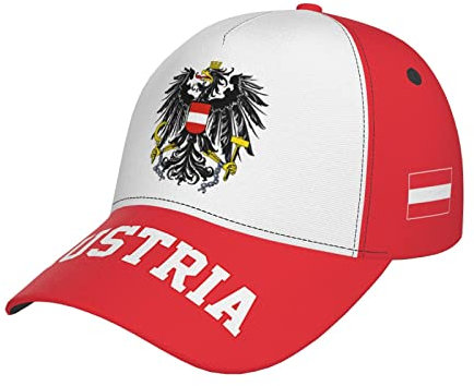 TDTRADD Baseballkappe mit Österreich-Flagge, Volldruck, für Erwachsene, Herren, Patriotismus, Fans, Fußballkappe, Schwarz, mehrfarbig, Einheitsgröße