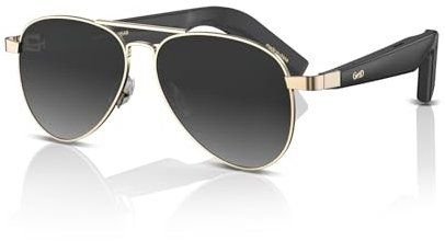 GetD Intelligente Bluetooth-Sonnenbrille für Damen und Herren, Sprachsteuerung und offenes Ohr Stil Smart Brille Hören Sie Musik und Anrufe mit Lautsprechern IPX4 Wasserdicht Abnehmbare Pilotenbrille