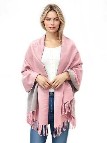 VICT POPU Schal Damen Winter Tücher Kaschmir Pashmina Schal Kuschelig Weiche Reversible Stolen Rosa/Grau