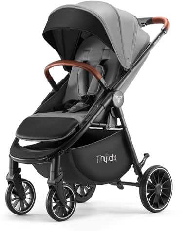 Tinyiota Baby-Kinderwagen, Kinderwagen mit großem UPF 50+ Baldachin, luxuriöser Kinderwagen mit Ledergriff und geräumigem Sitz, einhändig faltbarer Kinderwagen, Kleinkind-Kinderwagen mit Lie-Flat
