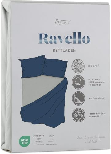 Spannbettlaken aus weichem Lyocell-Baumwoll Material mit 35 cm Steghöhe - atmungsaktives Spann-Betttuch Baumwoll-Bettlaken Laken Farbe 1 x Hellgrau Größe 200-220 cm x 220-240 cm x 35 cm