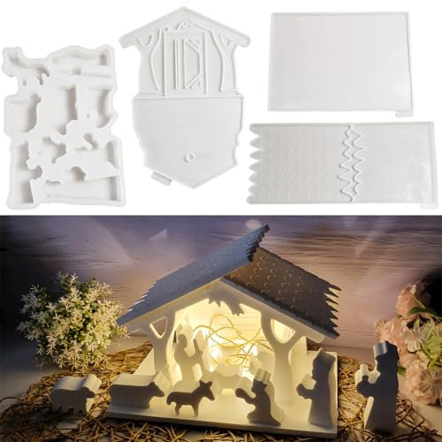 BDHYYM 4 Pezzi Jesus Character Silicone Mold,Nativity Scene Molds,Nativity Scene Sculpture Silicone Candle Mold,Stampo Silicone,Stampo per Presepe in Silicone per Candele Fai da Te,Artigianato