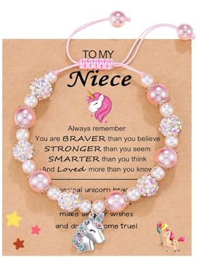 Viojrlly Einhorn Armbänder Perlen Armband für Kinder Mädchen Einhorn Rosa Perlenarmband Schmuck Armbänder Stretch mit Verstellbarem Geflochtenem Seil Personalisierte Weihnachts Geschenke für Frauen
