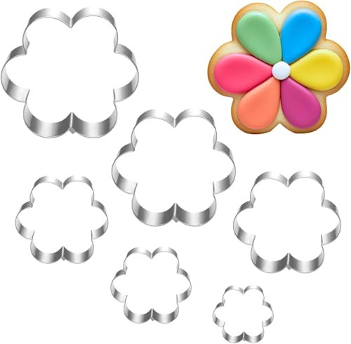 UKoosien Lot de 6 emporte-pièces en forme de fleur - 10,2 cm, 9 cm, 7,5 cm, 6,4 cm, 4,5 cm, 2,4 cm - Passe au lave-vaisselle - Fleur avec six pétales - Emporte-pièce à biscuits - Essentiels