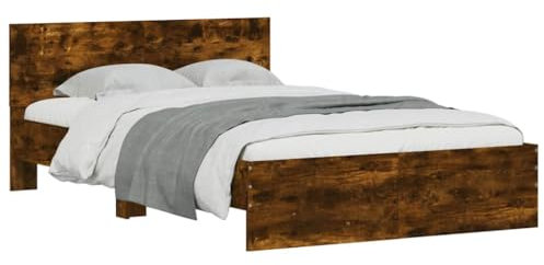 vidaXL Bettgestell, Bett mit Kopfteil LED-Beleuchtung, Doppelbett, Schlafzimmerbett, Bettrahmen mit Lattenrost, Räuchereiche 140x200cm