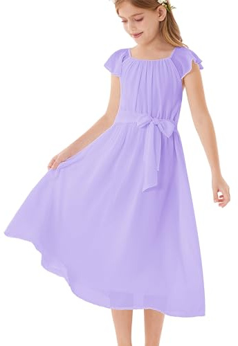 GRACE KARIN Mädchen lila Elegantes Chiffon langes Kleid Blumenmädchen Junior Brautjungfern ärmelloses Kleid Violett 10-12 Jahre
