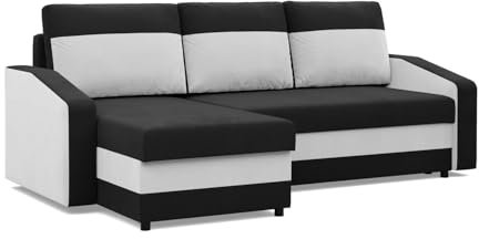 Mebligo - Ecksofa mit Schlaffunktion, Universelle Seite, Schwarz + Weiß (Mikro 15 + Mikro 31)