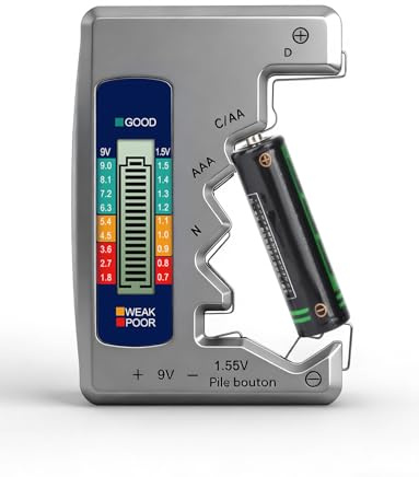 Testatore universale per batterie con display LCD per AA, AAA, N, C, D, 9V, pile a bottone 1,55V e mini pile