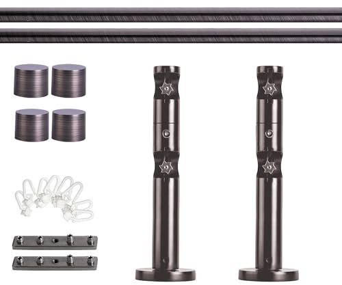 Victoria M. Gardinenstange Set mit Kappenknäufen mit Wandhalter und Flachring und Innenlauf Ø 19 mm Länge 200cm, 2-Läufig, Anthrazit gebürstet