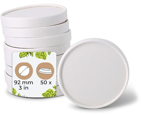 BIOZOYG Couvercle en Carton pour Coupes de Glace 50 Pièces Ø 92 mm Blanc Couvercle pour Coupes de Glace Revêtu Jetable Couvercle Jetable Coupe de Glace Gobelet à Emporter Dessert Takeaway