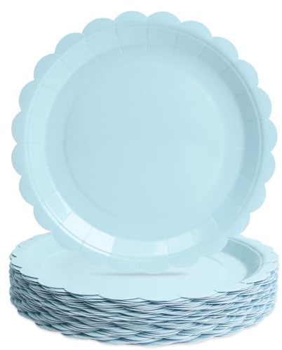 PARTY GO 50 9'' Wavy Edge Plain Paper Plates for Dinner and Dessert Perfect for Graduation, Holidays, Weddings, Birthday Parties, Baby Shower Decorations Blue